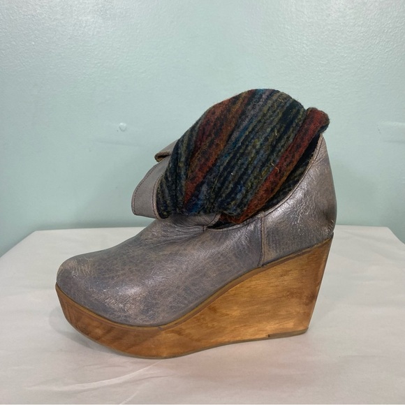 Bed Stu Bruges Leather Wedge Platform Knti Multi Color Gray‎ Sz 6.5 Distressed - Picture 4 of 10